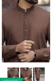 Men Eid Dress 2019 in Dark Brown Color.With Simple Gala Cuffs And Stylish Buttons.