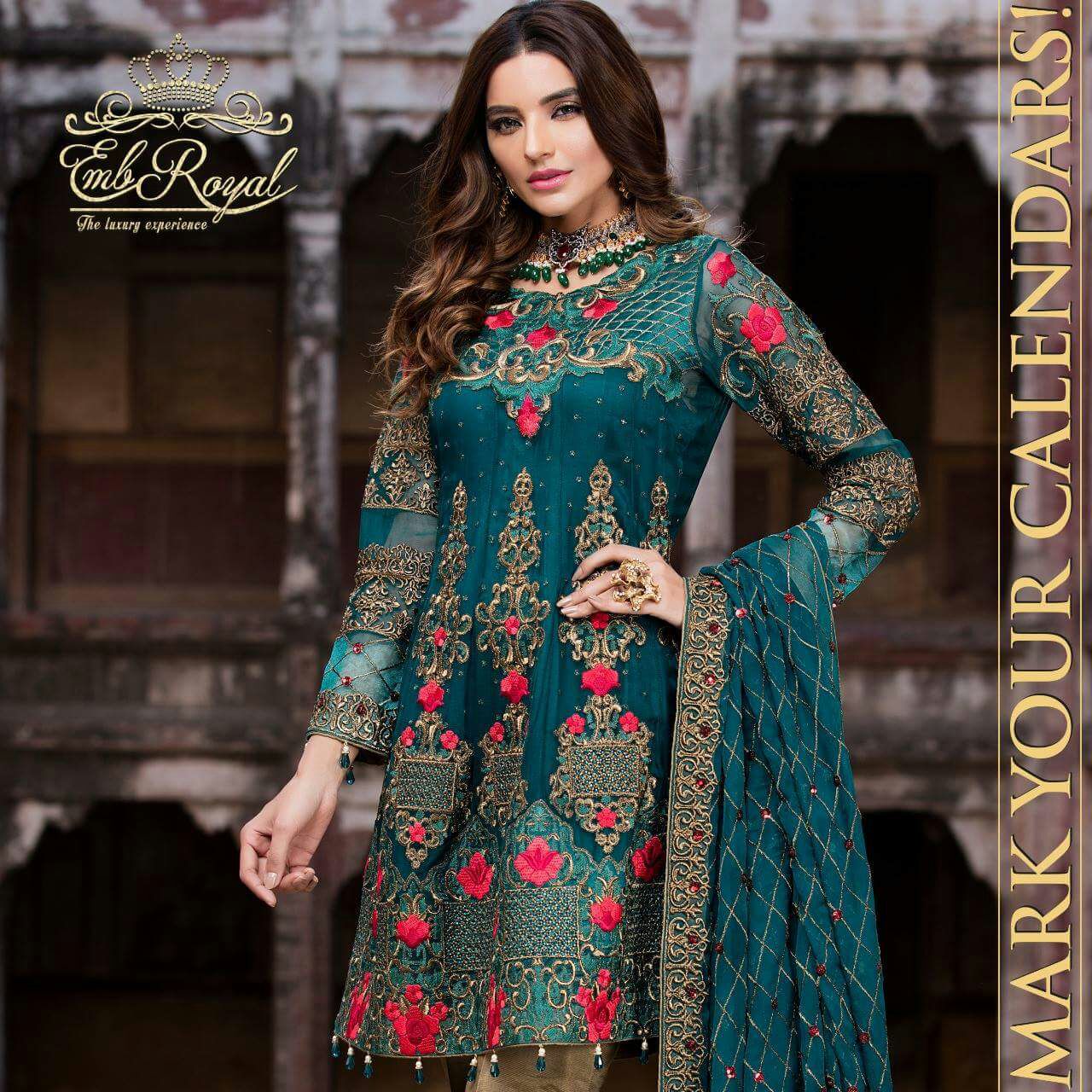 Beautiful Chiffon Dress by Imrozia in Sea Green Color – Nameera by Farooq