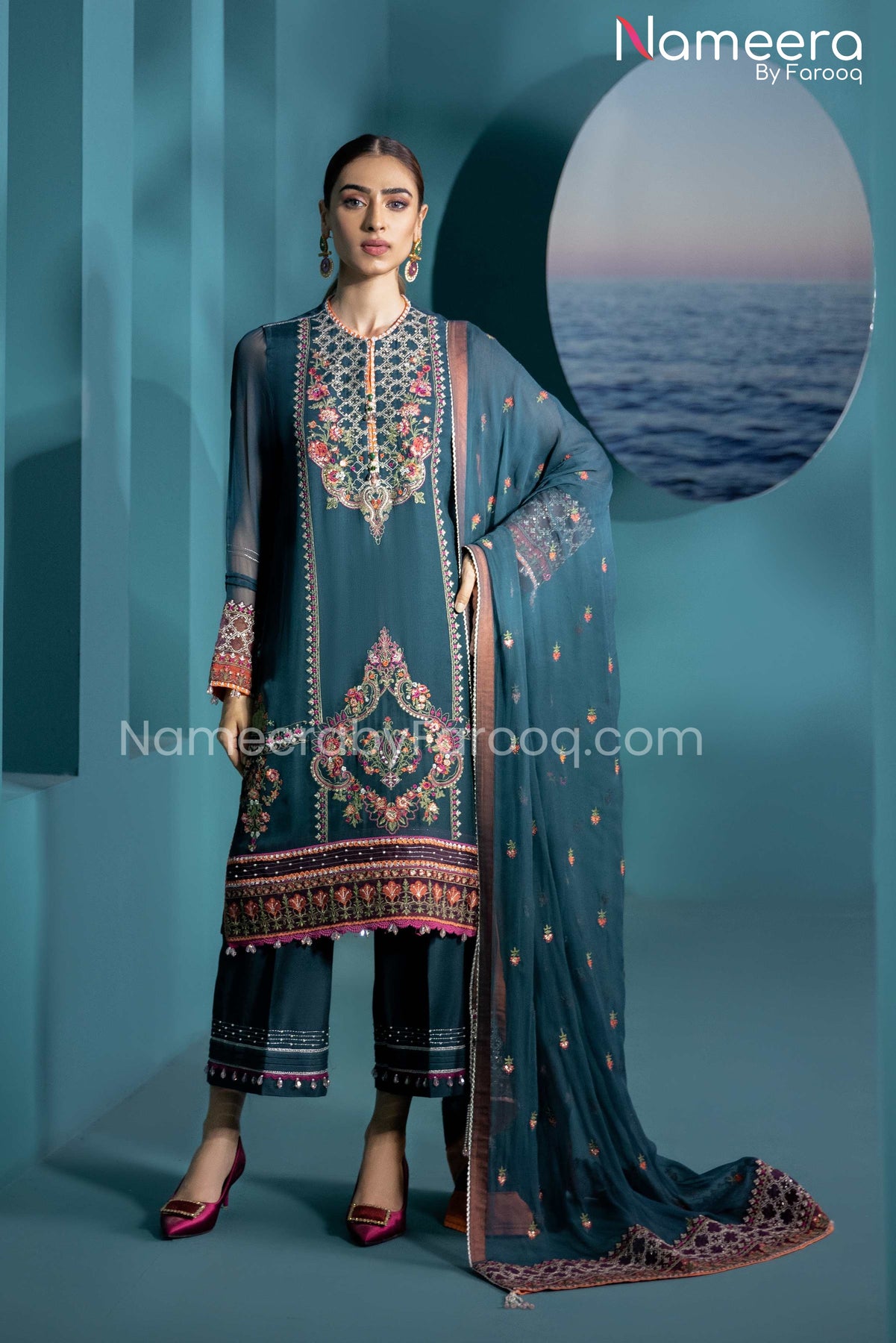 Agha Noor Pakistani Formal Wear in Teal Color Online 2021 – Nameera by ...