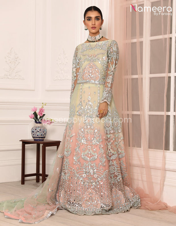 Agha Noor Pakistani Long Dress in Pastel Shades PF70