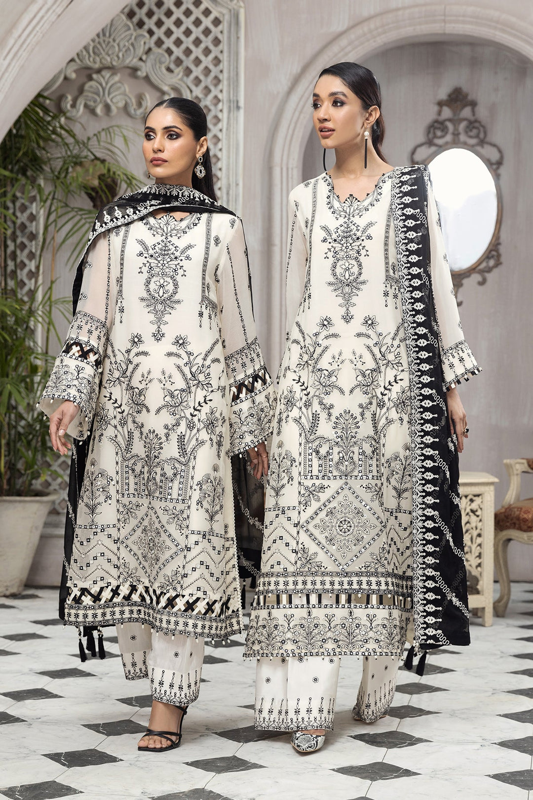 Black white embroidered dress hotsell