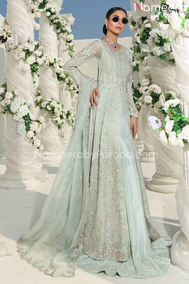 Latest Cotton Net Sky Blue Bridal Dress Pakistani Online Nameera by Farooq