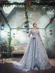 Blue Grey Bridal Lehenga with Front Open Gown Dress