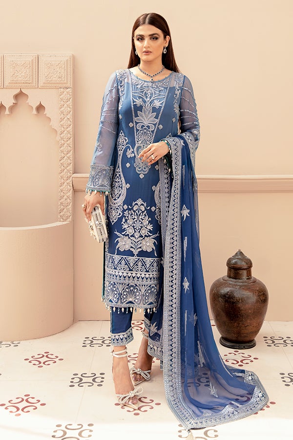 Blue Kameez Salwar with Fine Embroidery Work