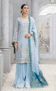 Blue Pakistani Dress in Kameez Sharara Dupatta Style