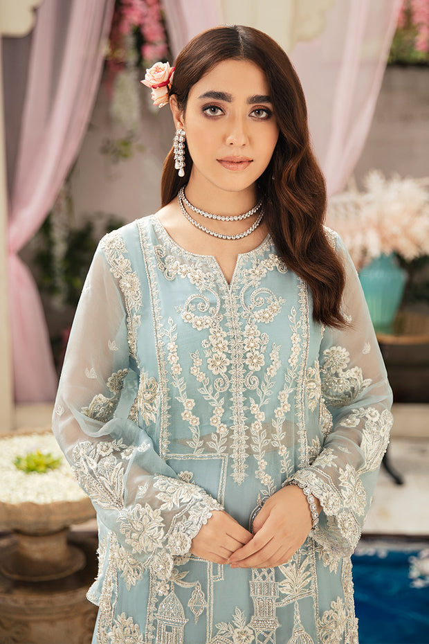 Blue Pakistani Wedding Kameez Lehenga Dress in Net