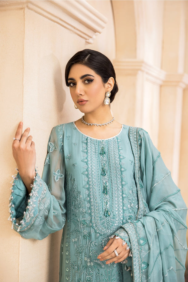 Blue Salwar Kameez with Beautiful Embellishments Latest