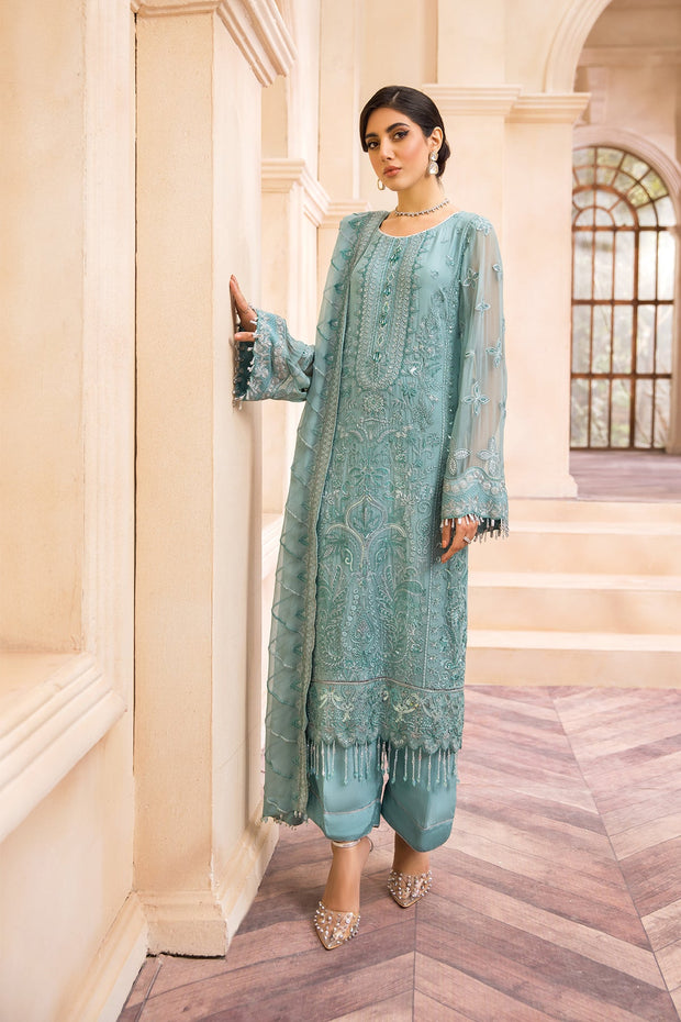 Blue Salwar Kameez with Beautiful Embellishments Online