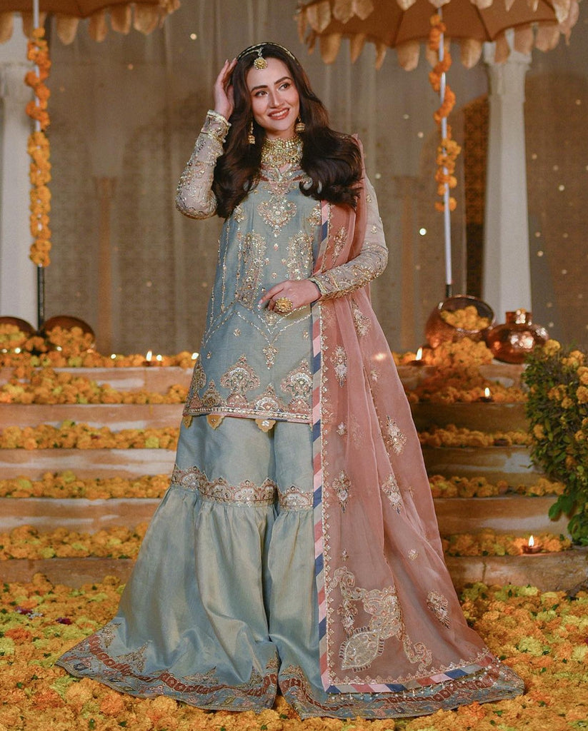 Soft Pink Pakistani Sharara Dress with Adda Work #PF470 | Pakistani dresses,  Party wear dresses, Chiffon collection