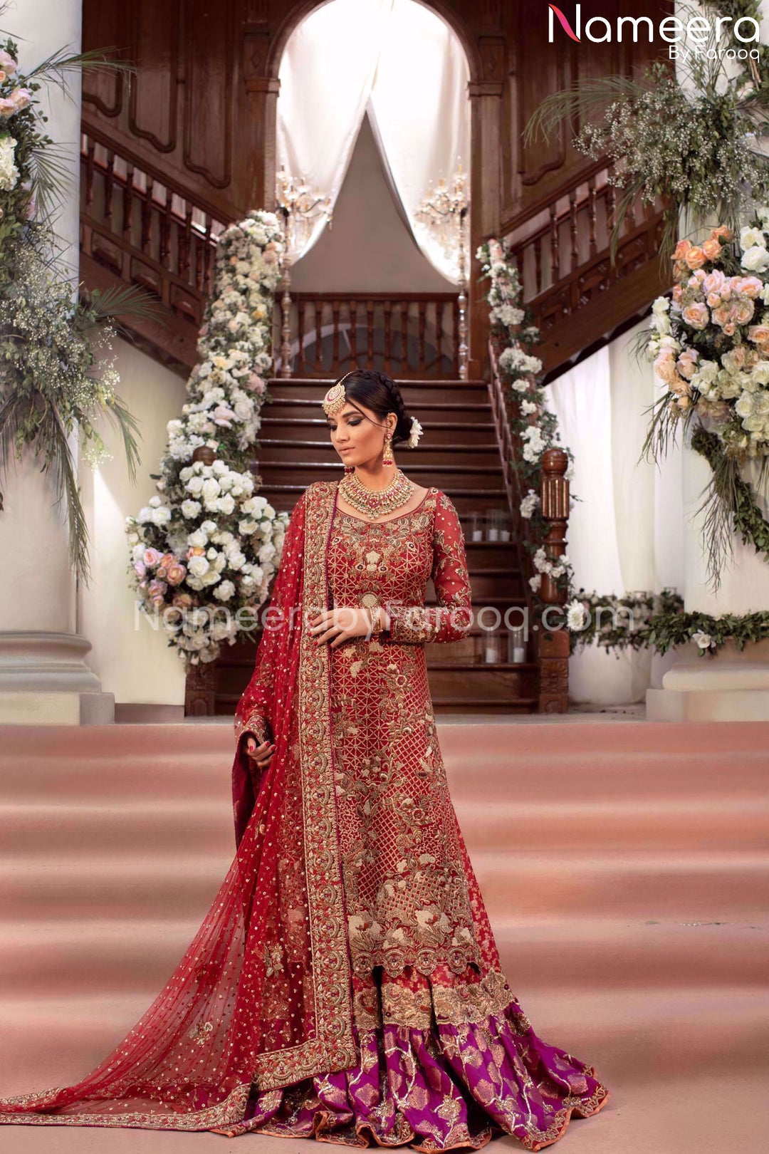 Latest Bridal Gharara with Pakistani Long Shirt Online 2021 Nameera by Farooq