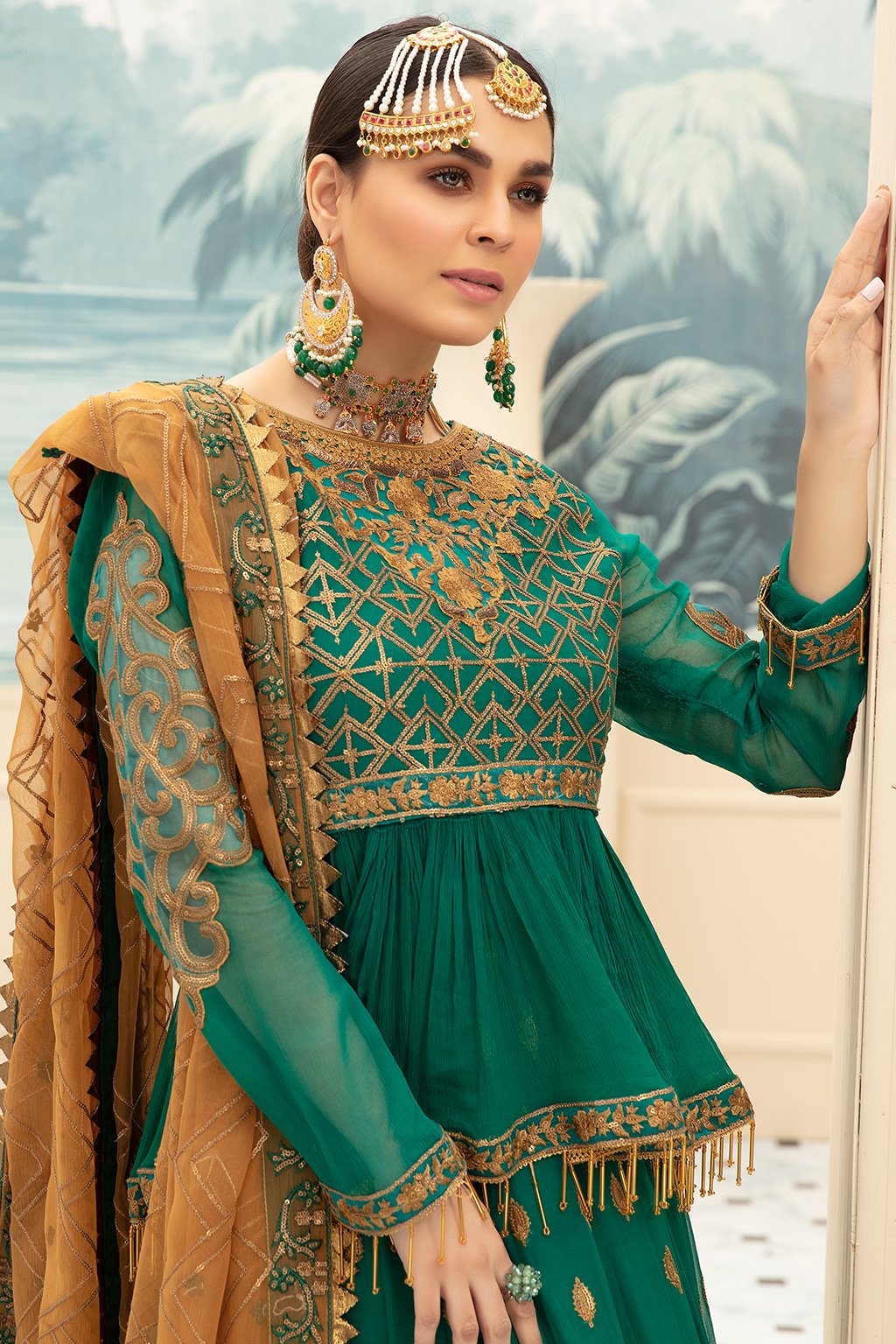 Buy Latest Bottle Green Designer Bridal Dress 2020 – Nameera by Farooq