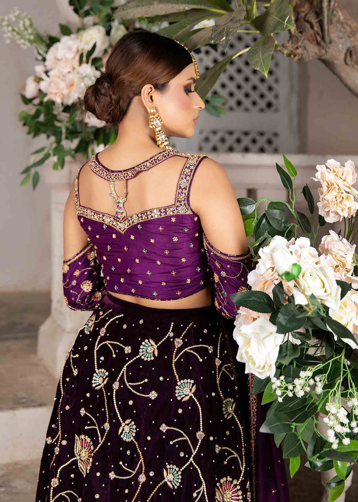 Latest Pakistani Bridal Purple Lehenga Choli Dupatta Dress Nameera by Farooq