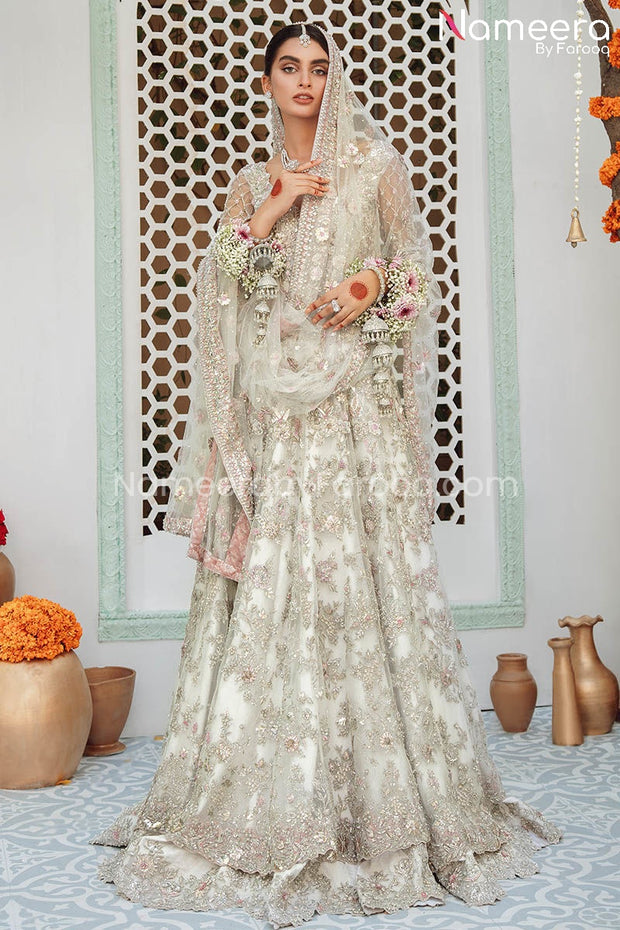 Bridal White Lehenga Frock Traditional Dress