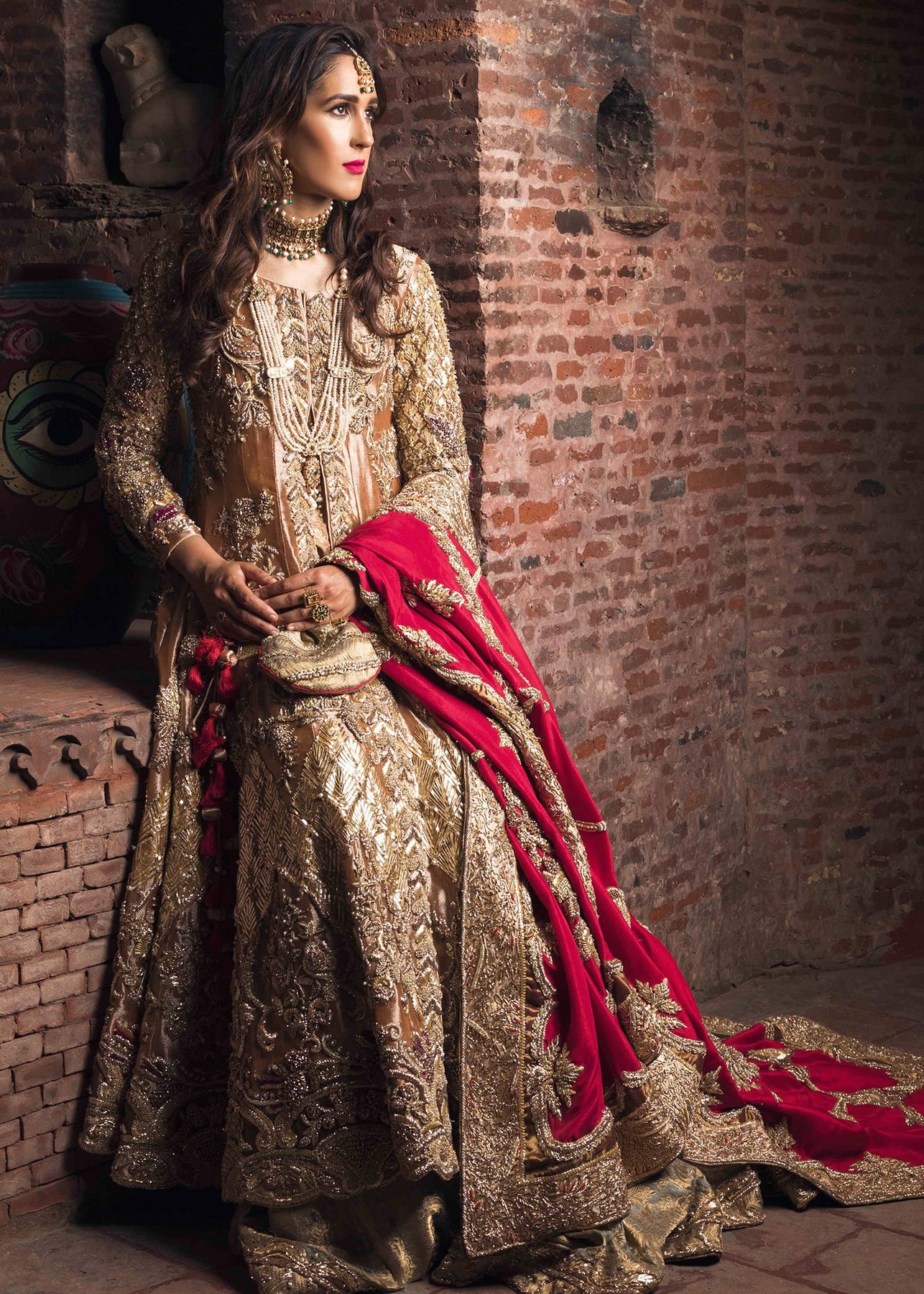 Bridal gharara outfit for wedding wear in orange gold color – Nameera ...