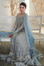 Buy Embroidered Pakistani Blue Pishwas In Lehenga Style Wedding Dress