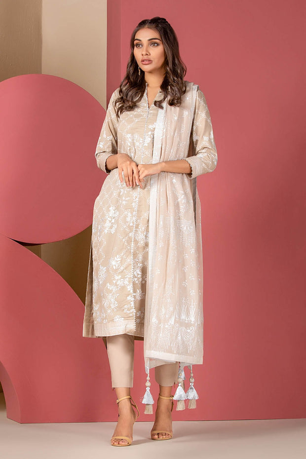 Latest Summer Pakistani printed casual lawn dress in beige color