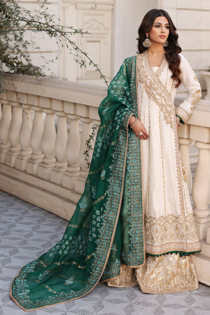 Cotton Net White Green Angrakha Pakistani Wedding Dresses – Nameera by ...