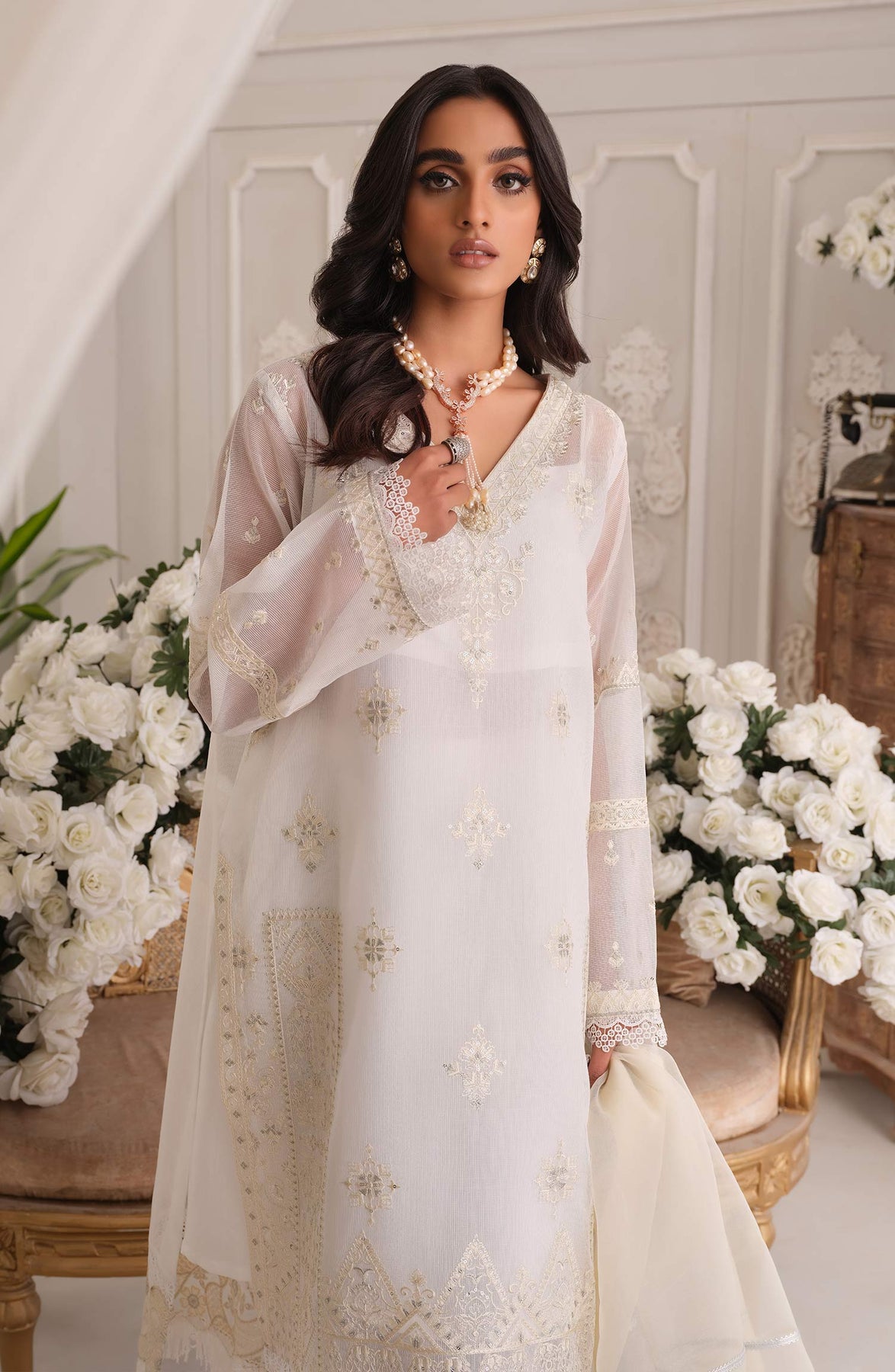 Cotton Net White Salwar Kameez Pakistani Eid Dress – Nameera by Farooq