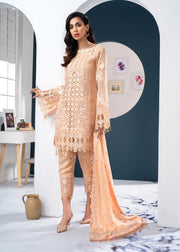 Latest Cut Work Peach Chiffon Dress 