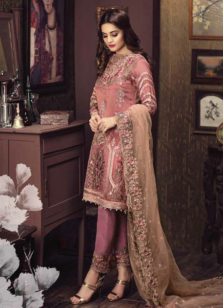 Beautiful Dress by Imrozia in Pink and Golden Color – Nameera by Farooq