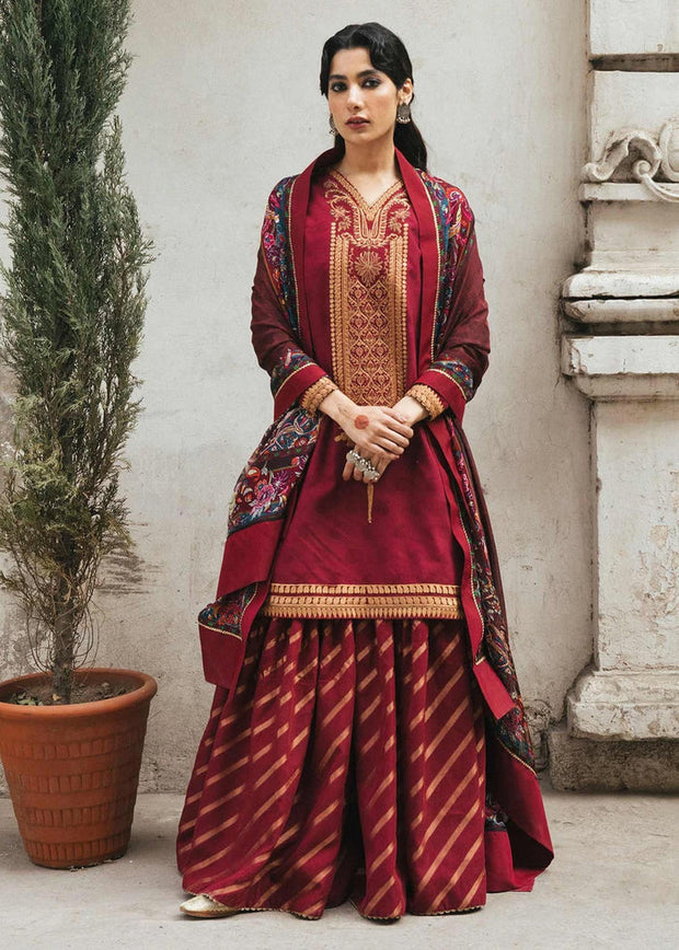 Deep Red Heavy Shirt Sharara Pakistani Eid Dresses