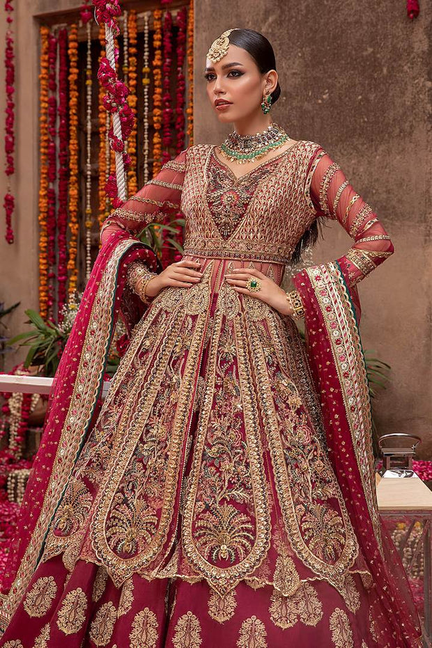 Designer Bridal Red Embroidered Lehenga Frock  2022