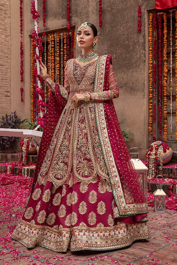 Designer Bridal Red Embroidered Lehenga Frock 