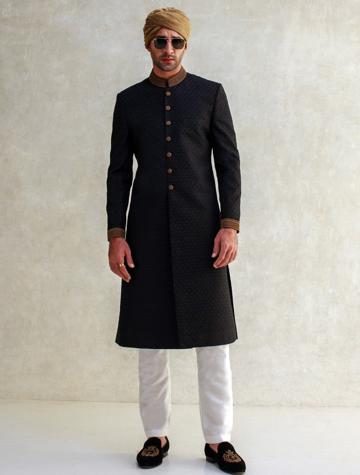 Embellished Designer Groom Black Sherwani For Wedding Wear – Nameera By 