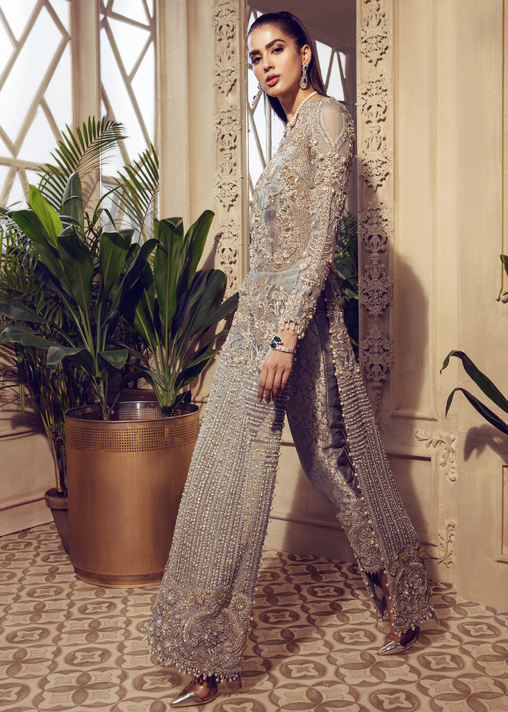 Heavy Designer Indian Wedding Dress in Long Shirt Trouser Nameera by Farooq