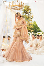 Designer Peach Sharara Kameez for Bridal Wear