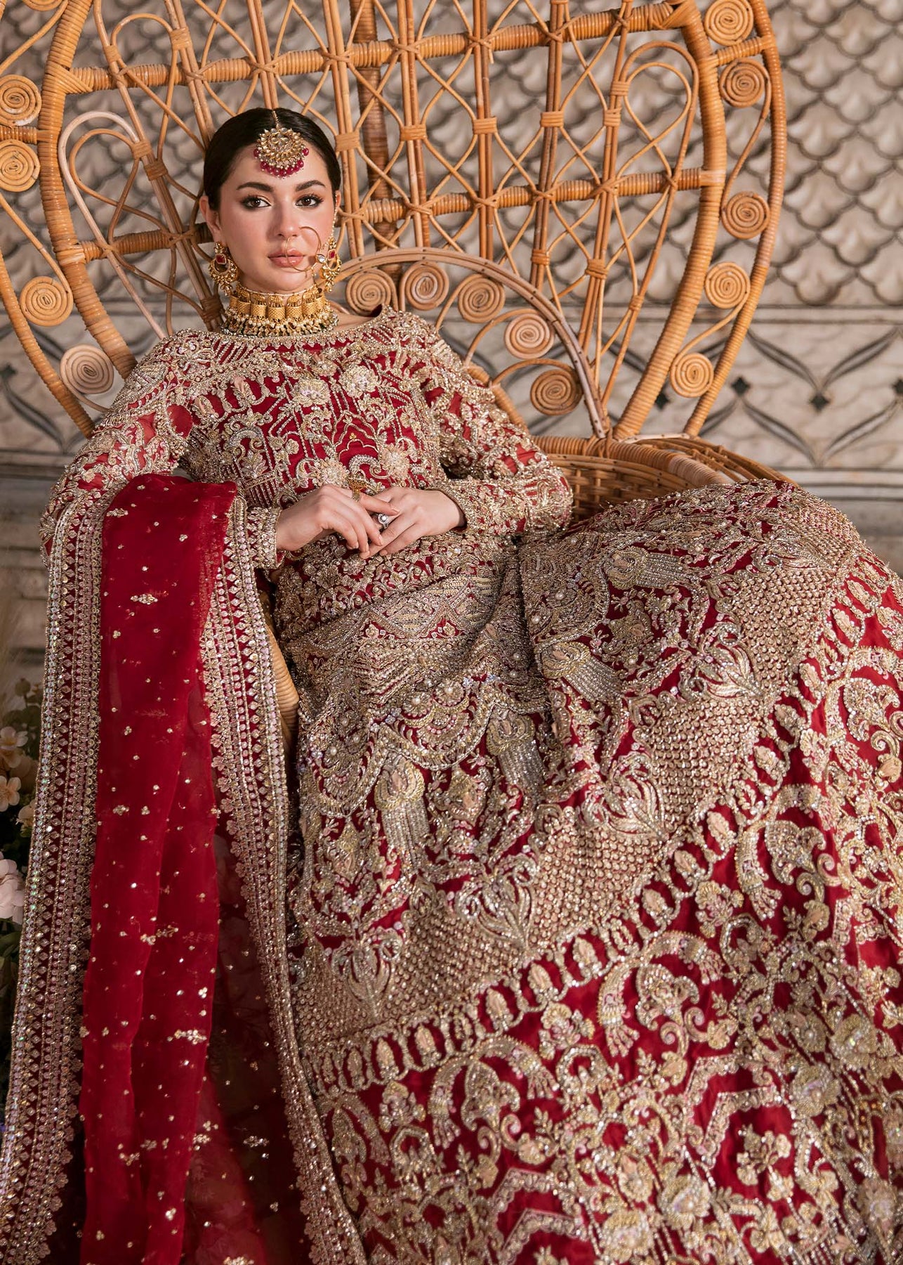 Embellished Red Lehenga Choli Pakistani Wedding Dresses – Nameera by Farooq