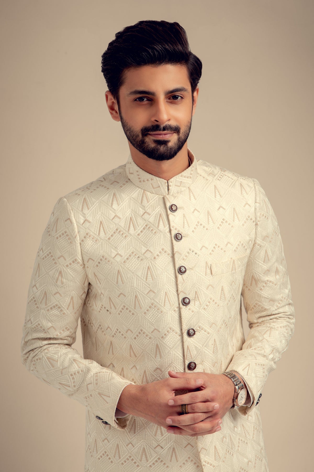 Embellished Designer White Sherwani for Groom Wedding Wear – Nameera by ...