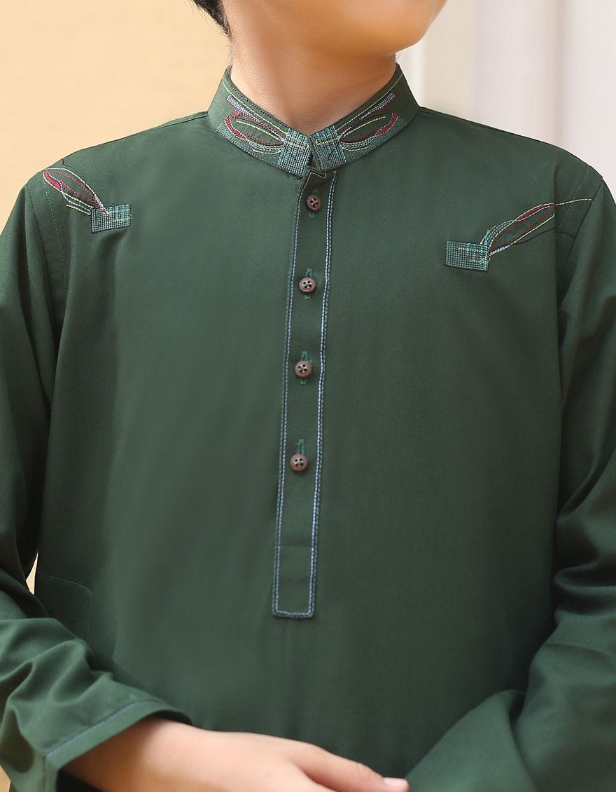 Designer boy dress in flag green color for casual wear Nameera by Farooq