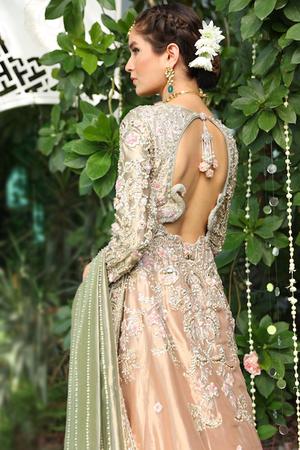 Beautiful designer embroidered bridal dress in rose gold color # B3435
