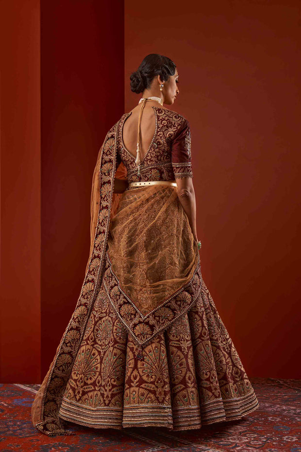 Digital Printed Wine Red Lehenga Bridal Dress 2022