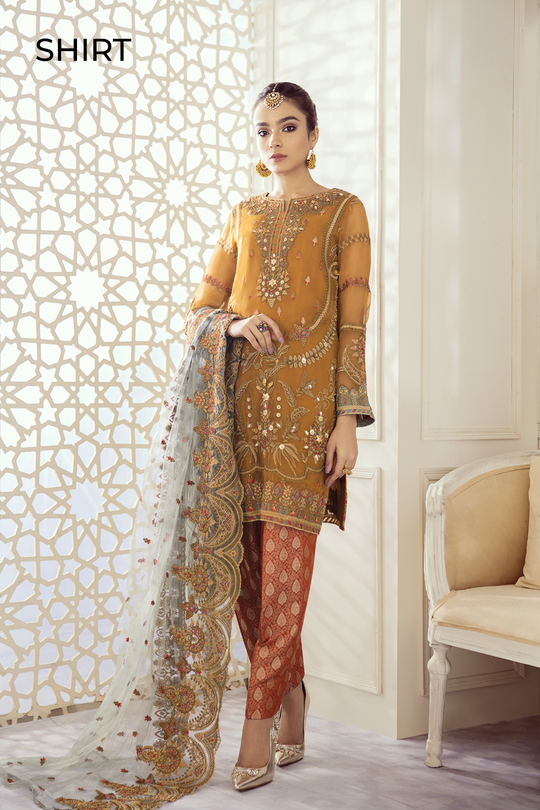 Eid Chiffon Outfit in Mustard Color 