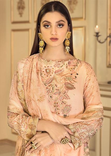 Latest Chiffon embroidered Pakistani Eid wear 2020 in peach color # P2482