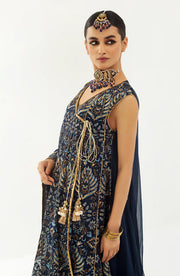 Elegant Blue Pakistani Wedding Dress in Angrakha Frock Style