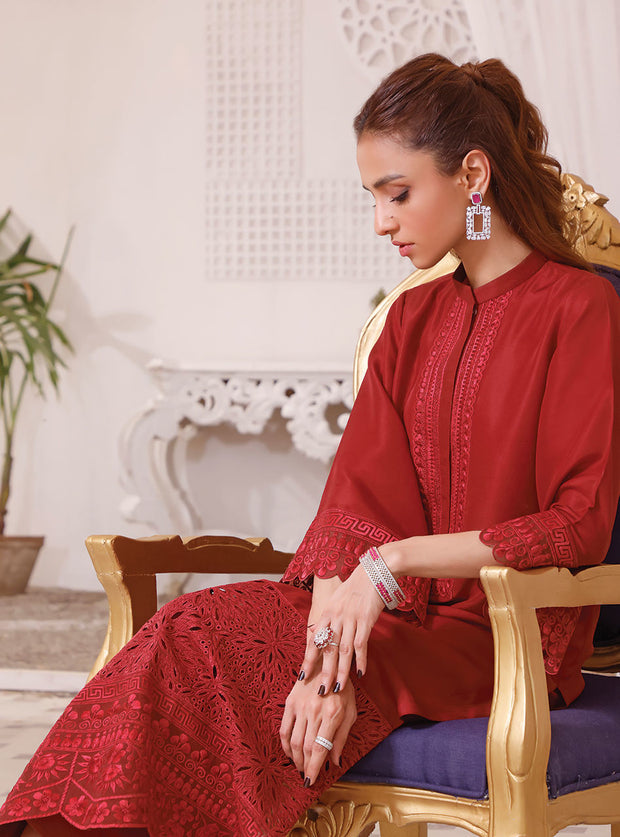 Elegant Embroidered Salwar Kameez Pakistani Red Dress for Eid