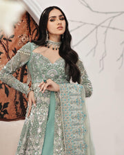 Elegant Front Open Gown Lehenga Blue Pakistani Bridal Dress