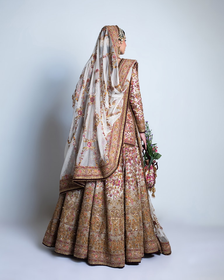 Pakistani Bridal Dress in Lehenga Style with Open Shirt – Nameera by Farooq