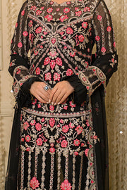 Elegant Pakistani Party Dress in Embroidered Chiffon Kameez and Raw Silk Trousers Style for Eid