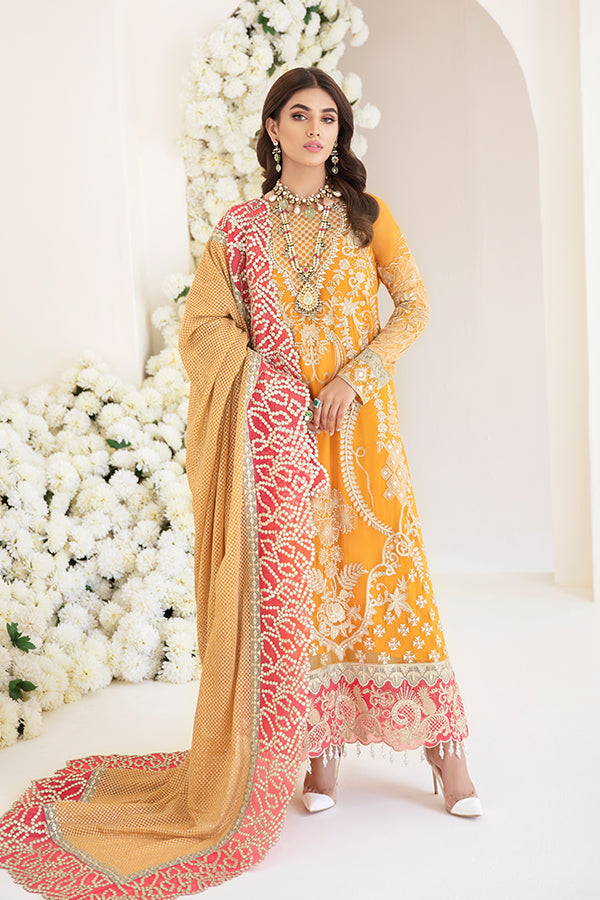 Elegant Pakistani Party Dress in Embroidered Kameez Trouser and Dupatta Style in Premium Fabric