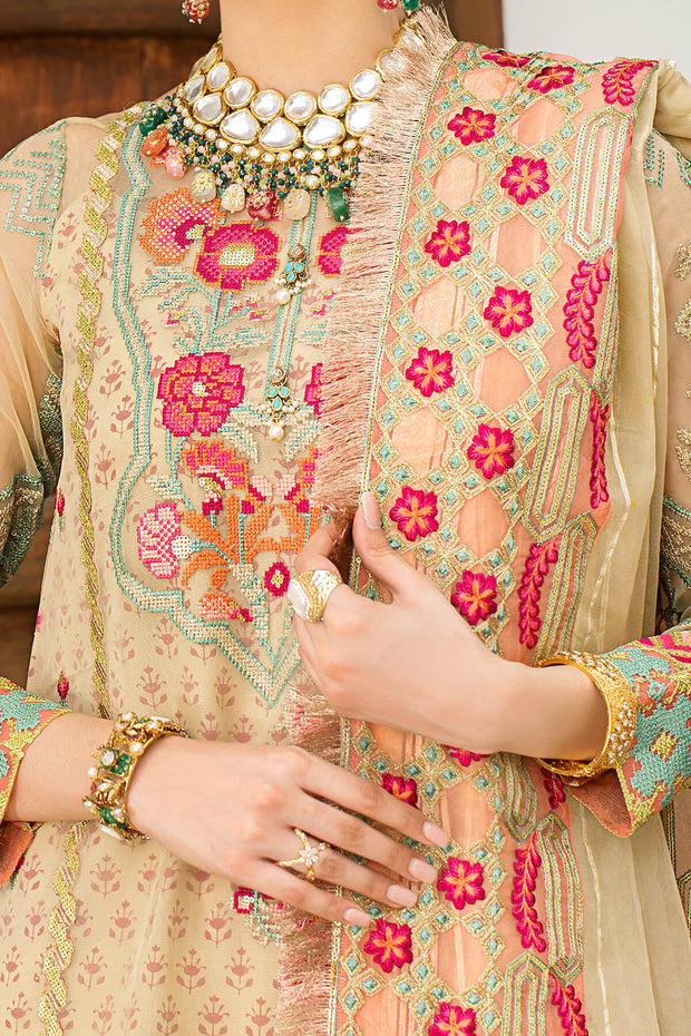 Elegant Pakistani Party Dress in Embroidered Organza Kameez Trousers and Dupatta Style for Eid