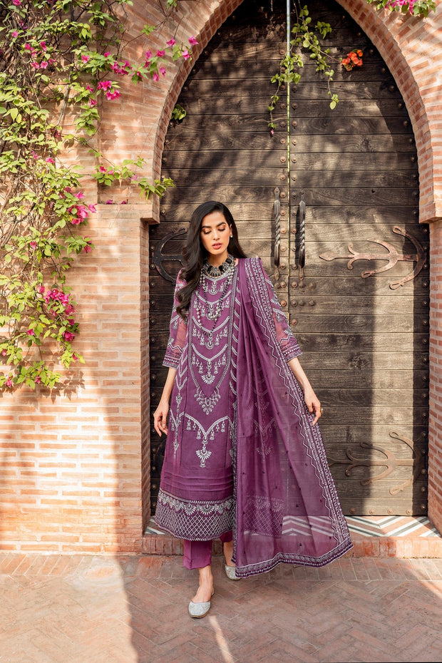 Elegant Pakistani Purple Dress in Gown Trouser Style for Eid