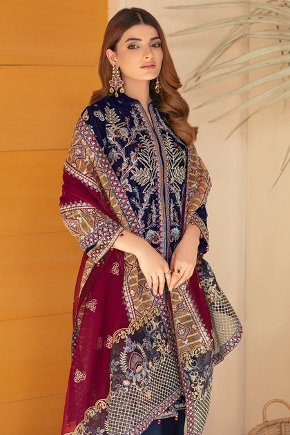 Elegant Pakistani Velvet Dress in Blue Shade Online 2021 – Nameera by ...