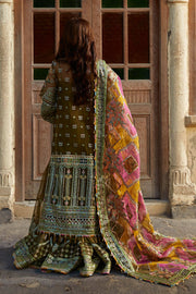 Elegant Pakistani Wedding Dress in Green Sharara Kameez Style