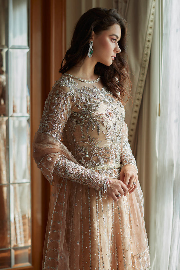 Elegant Pakistani Wedding Dress in Net Frock and Sharara Style