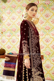 Red Velvet Pakistani Long Dresses 2021