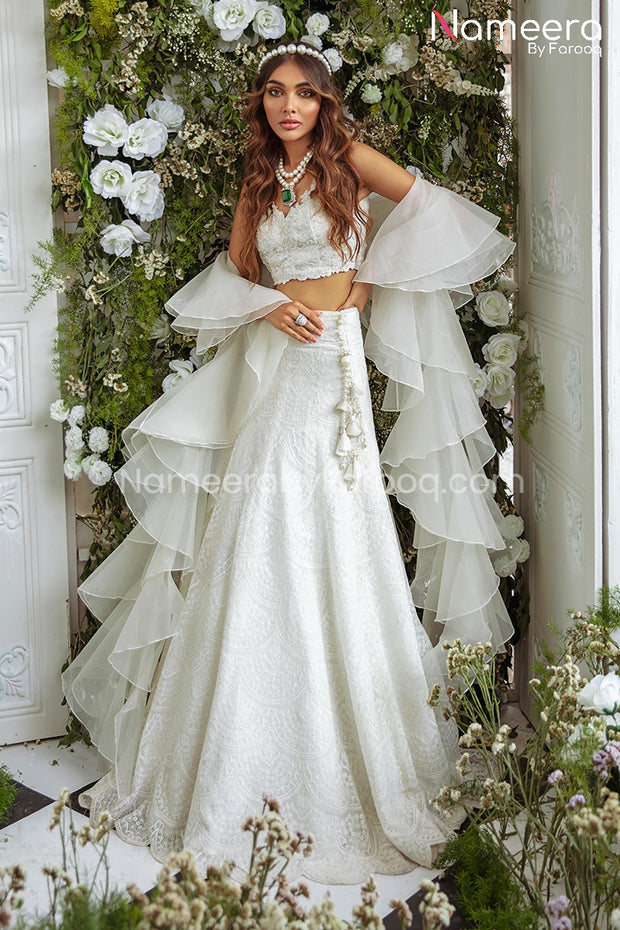 Elegant White Lehenga with Choli Dress Pakistani